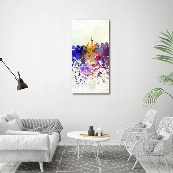 Cuadro decorativo en cristal con canto pulido vertical Chicago colorido