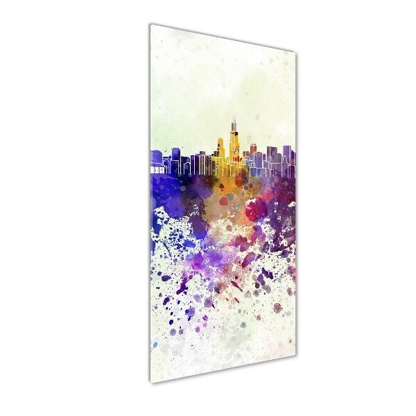 Cuadro decorativo en cristal con canto pulido vertical Chicago colorido
