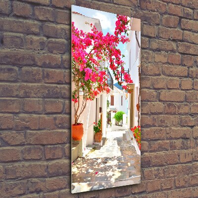 Fotocuadro de cristal elegante para hogar vertical calles griegas