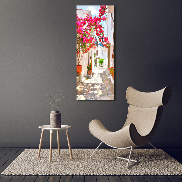 Fotocuadro de cristal elegante para hogar vertical calles griegas