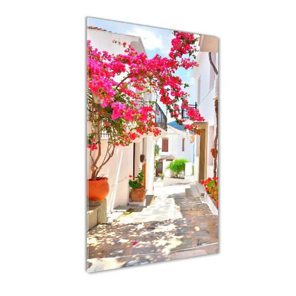 Fotocuadro de cristal elegante para hogar vertical calles griegas