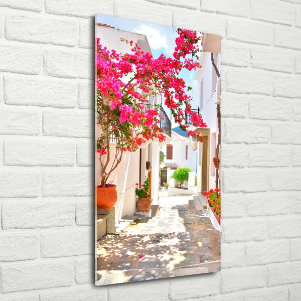 Fotocuadro de cristal elegante para hogar vertical calles griegas