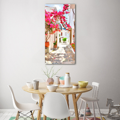 Fotocuadro de cristal elegante para hogar vertical calles griegas