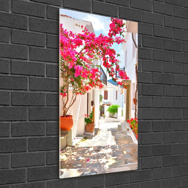 Fotocuadro de cristal elegante para hogar vertical calles griegas