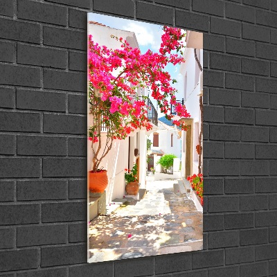 Fotocuadro de cristal elegante para hogar vertical calles griegas