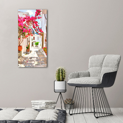 Fotocuadro de cristal elegante para hogar vertical calles griegas