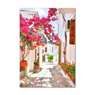 Fotocuadro de cristal elegante para hogar vertical calles griegas