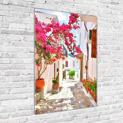 Fotocuadro de cristal elegante para hogar vertical calles griegas