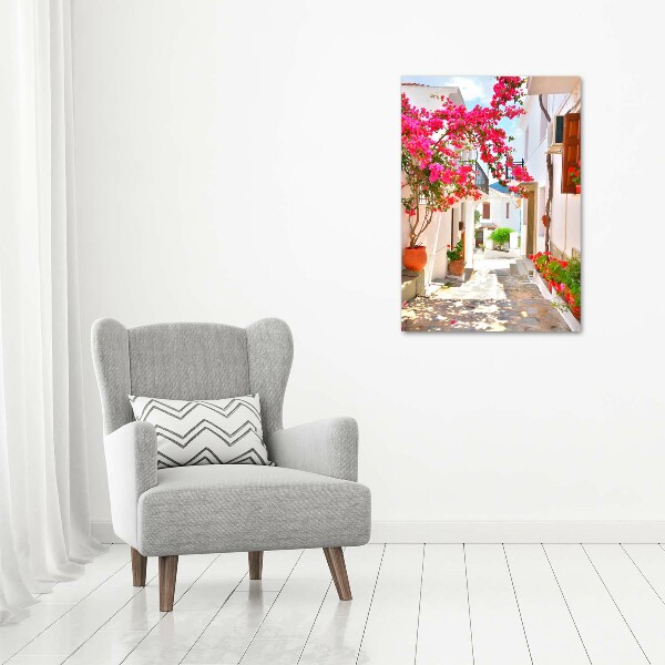 Fotocuadro de cristal elegante para hogar vertical calles griegas