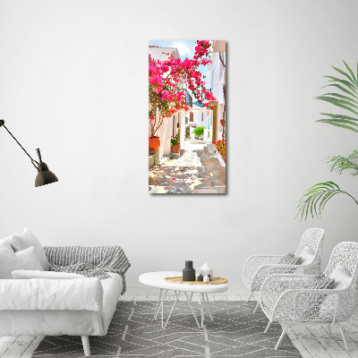Fotocuadro de cristal elegante para hogar vertical calles griegas