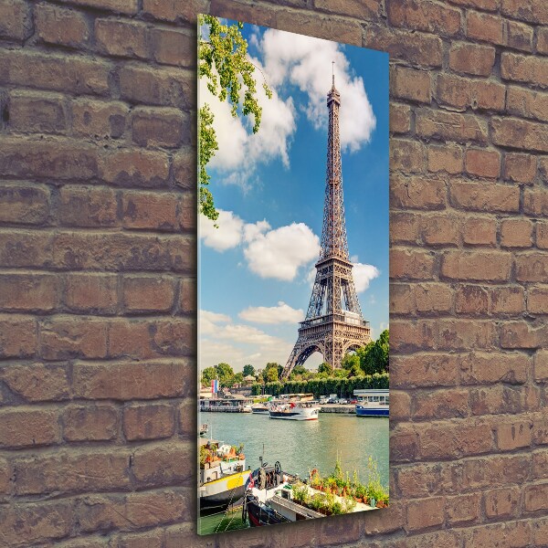Cuadro de cristal moderno efecto brillo vertical Torre Eiffel de París