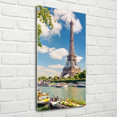 Cuadro de cristal moderno efecto brillo vertical Torre Eiffel de París