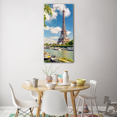 Cuadro de cristal moderno efecto brillo vertical Torre Eiffel de París