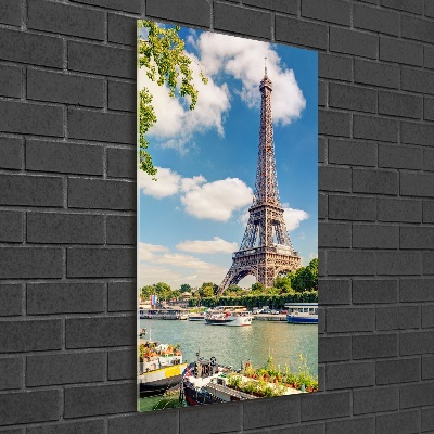 Cuadro de cristal moderno efecto brillo vertical Torre Eiffel de París