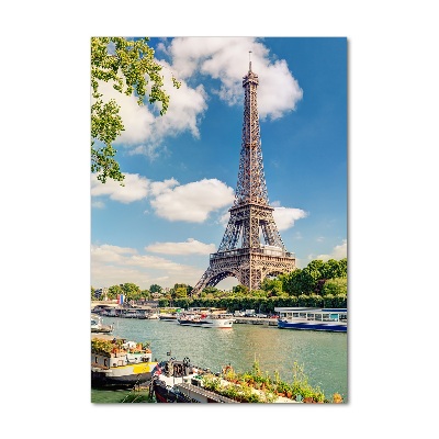 Cuadro de cristal moderno efecto brillo vertical Torre Eiffel de París