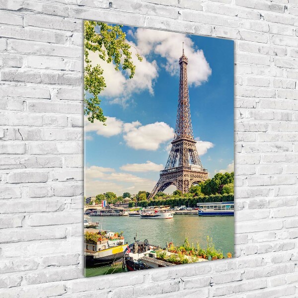 Cuadro de cristal moderno efecto brillo vertical Torre Eiffel de París