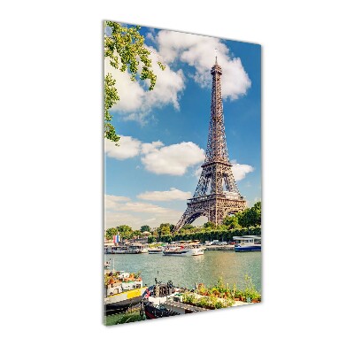 Cuadro de cristal moderno efecto brillo vertical Torre Eiffel de París