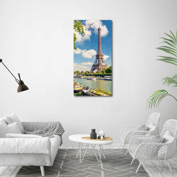 Cuadro de cristal moderno efecto brillo vertical Torre Eiffel de París
