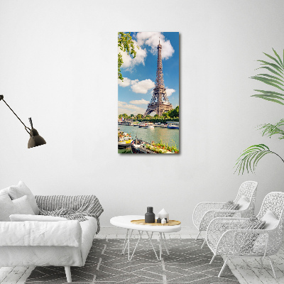 Cuadro de cristal moderno efecto brillo vertical Torre Eiffel de París