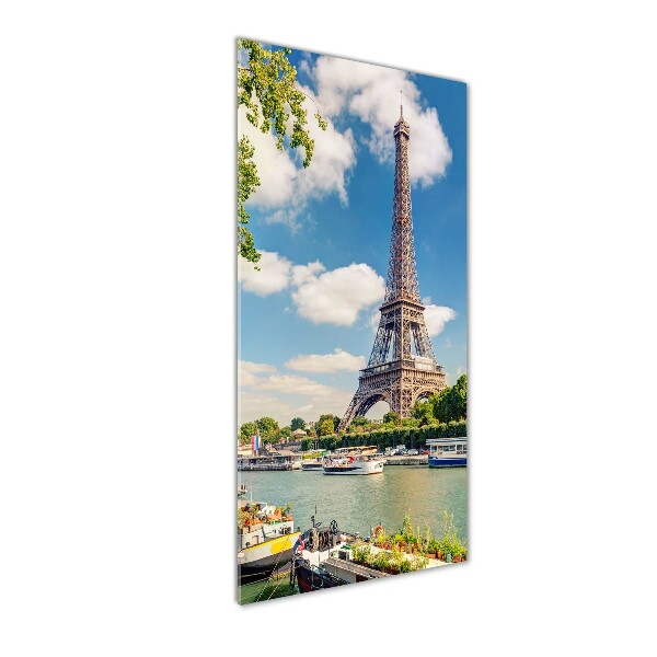 Cuadro de cristal moderno efecto brillo vertical Torre Eiffel de París