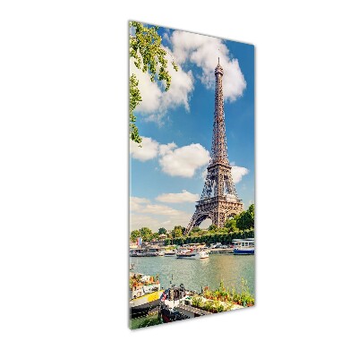 Cuadro de cristal moderno efecto brillo vertical Torre Eiffel de París