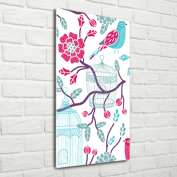Cuadro decorativo en cristal con canto pulido vertical Jaulas para pájaros