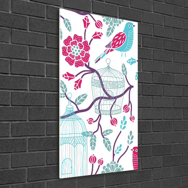Cuadro decorativo en cristal con canto pulido vertical Jaulas para pájaros