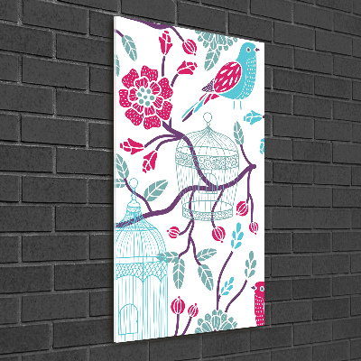 Cuadro decorativo en cristal con canto pulido vertical Jaulas para pájaros