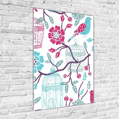 Cuadro decorativo en cristal con canto pulido vertical Jaulas para pájaros