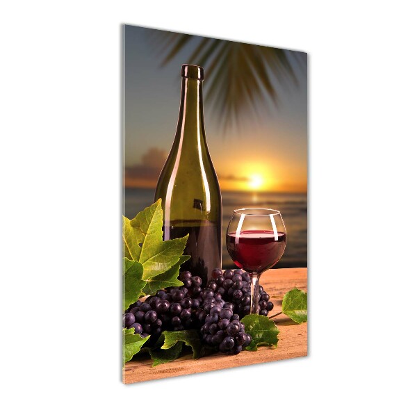 Fotocuadro de cristal elegante para hogar vertical Uvas y vino