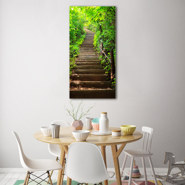 Cuadro de vidrio templado 4mm para pared vertical Escaleras al bosque