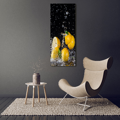 Cuadro de cristal moderno efecto brillo vertical Limón