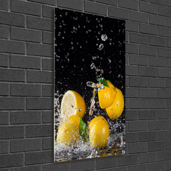 Cuadro de cristal moderno efecto brillo vertical Limón