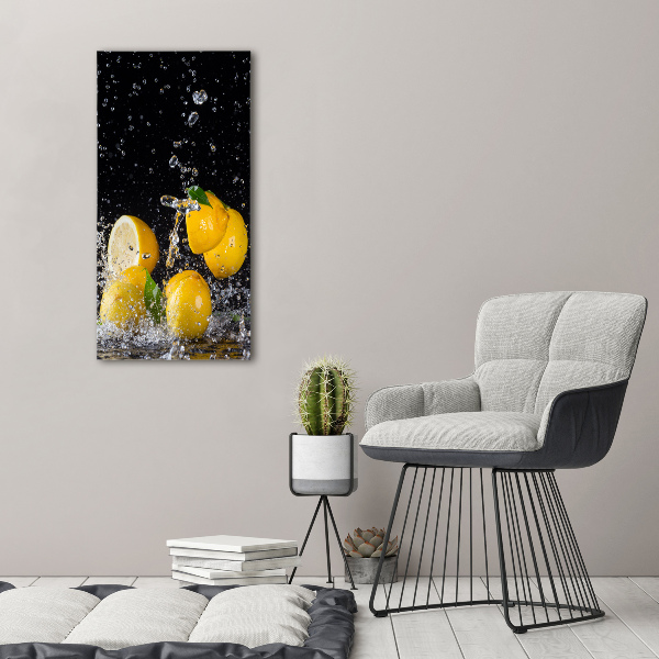 Cuadro de cristal moderno efecto brillo vertical Limón