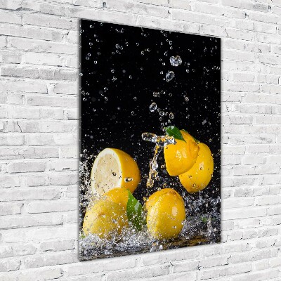 Cuadro de cristal moderno efecto brillo vertical Limón