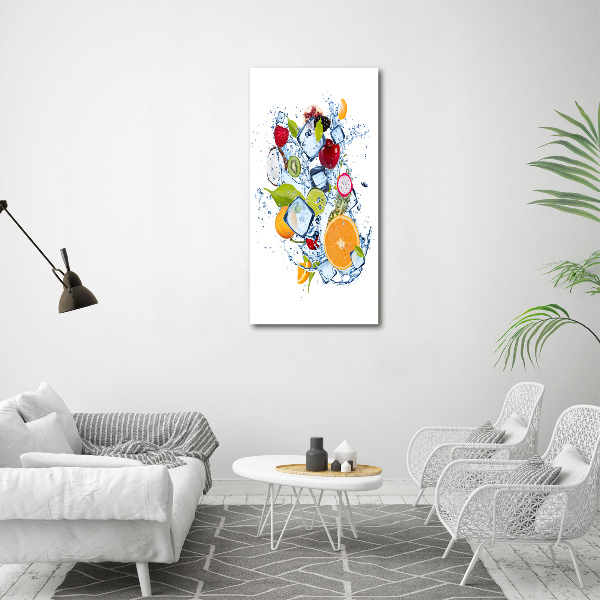 Cuadro decorativo en cristal con canto pulido vertical Fruta y hielo
