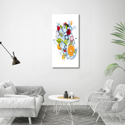 Cuadro decorativo en cristal con canto pulido vertical Fruta y hielo