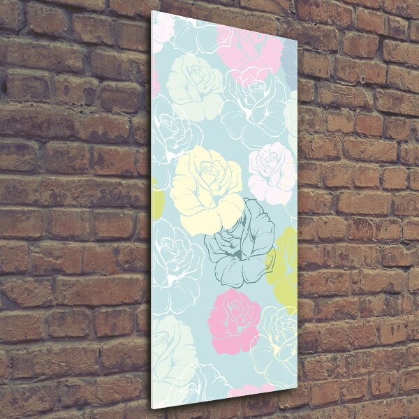 Cuadro decorativo en cristal con canto pulido vertical Rosas