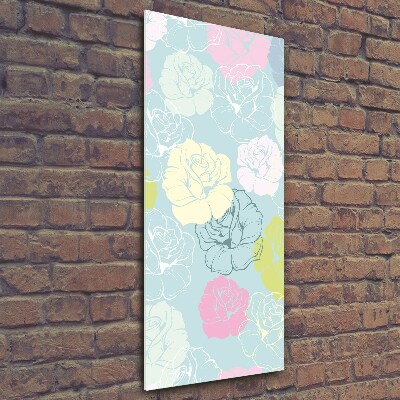 Cuadro decorativo en cristal con canto pulido vertical Rosas