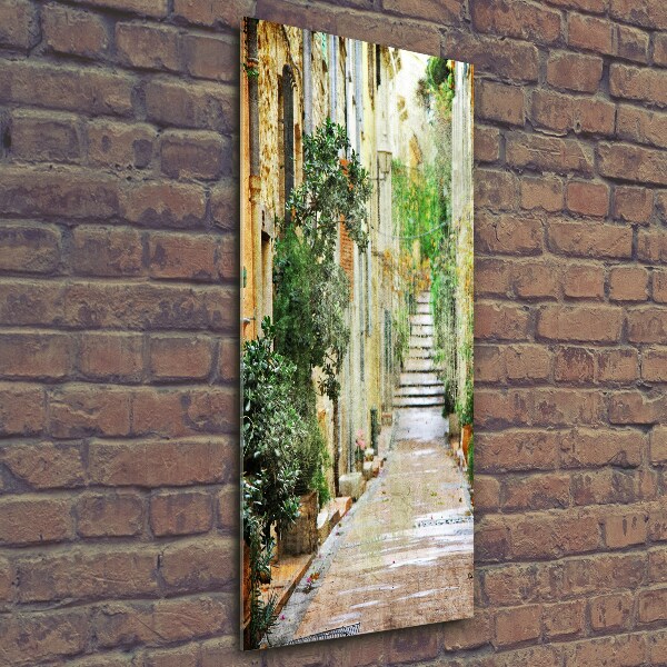 Cuadro decorativo en cristal con canto pulido vertical calles italianas