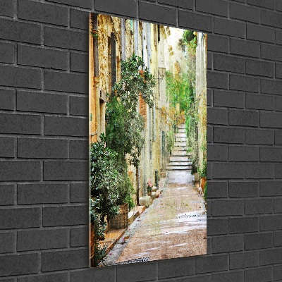 Cuadro decorativo en cristal con canto pulido vertical calles italianas