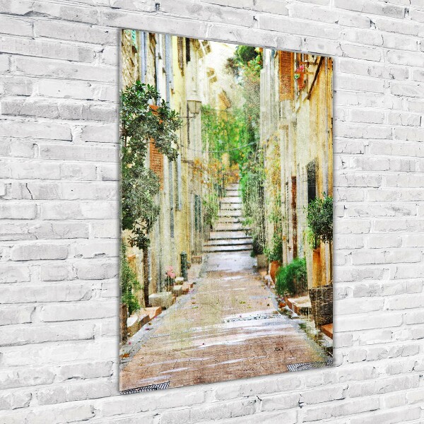 Cuadro decorativo en cristal con canto pulido vertical calles italianas