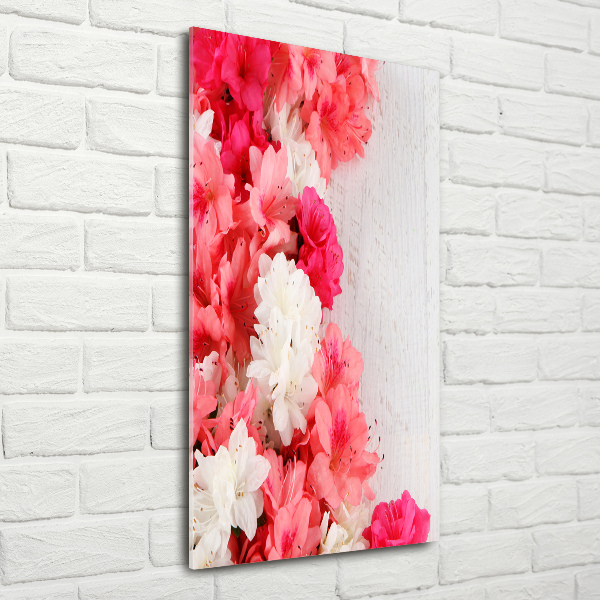 Cuadro decorativo en cristal con canto pulido vertical Flores sobre madera