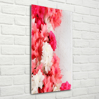 Cuadro decorativo en cristal con canto pulido vertical Flores sobre madera