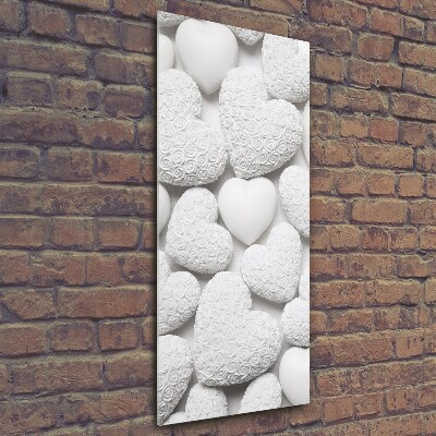 Cuadro decorativo en cristal con canto pulido vertical Fondo de corazón blanco