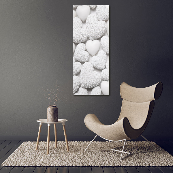 Cuadro decorativo en cristal con canto pulido vertical Fondo de corazón blanco
