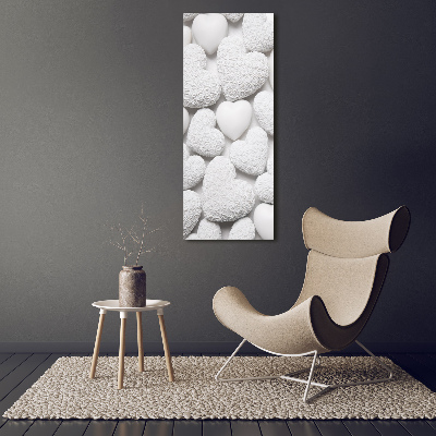 Cuadro decorativo en cristal con canto pulido vertical Fondo de corazón blanco