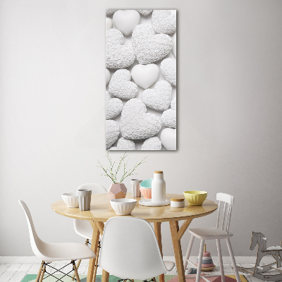 Cuadro decorativo en cristal con canto pulido vertical Fondo de corazón blanco