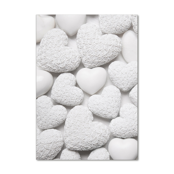 Cuadro decorativo en cristal con canto pulido vertical Fondo de corazón blanco
