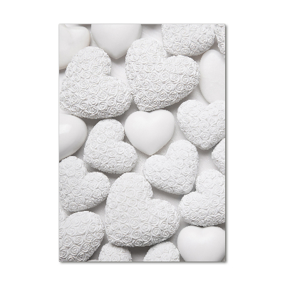 Cuadro decorativo en cristal con canto pulido vertical Fondo de corazón blanco